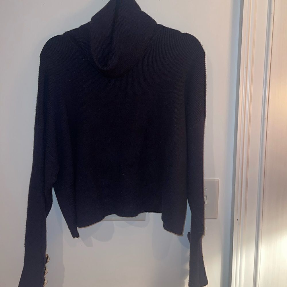 COPY - Zara Blue Turtleneck with Pearl buttons on sleeves small -one button is …